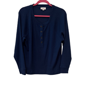 Loft navy waffle knit top, medium
